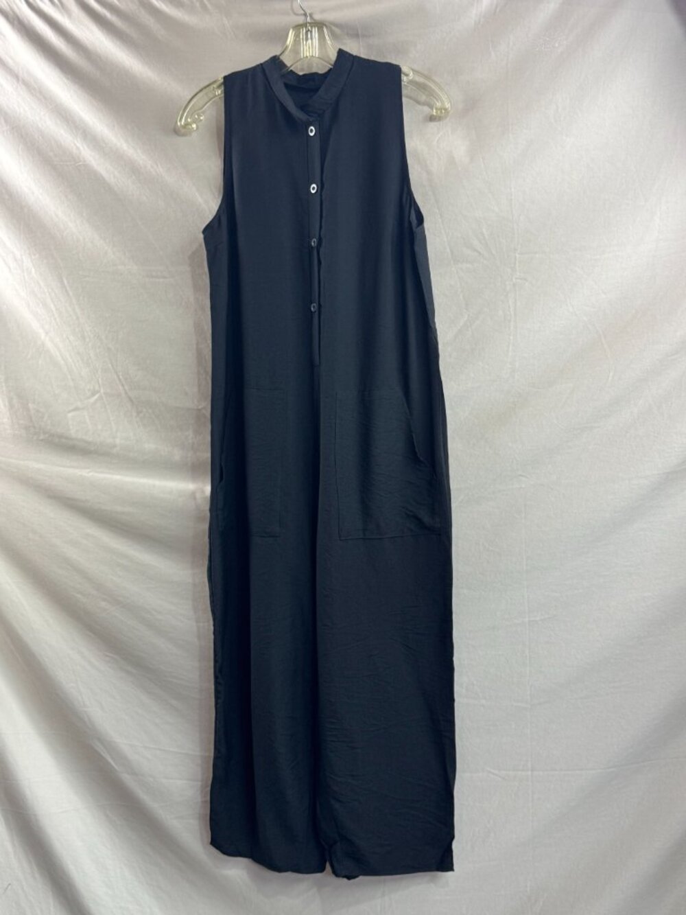 Minimalist Black Sleeveless Wide Leg Jumpsuit Overall - Picture 7 of 8